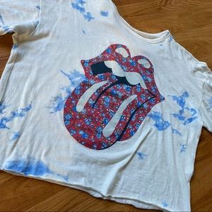 Rolling Stones Bleach Tie Dye Crop Top w/ Flowers